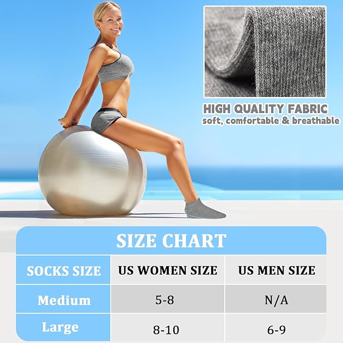 SkiBeaut Grips Non Slip Socks for Women, 4 Pairs Yoga Pilates Anti Skid Woman Hospital Gripper Socks (5-12)