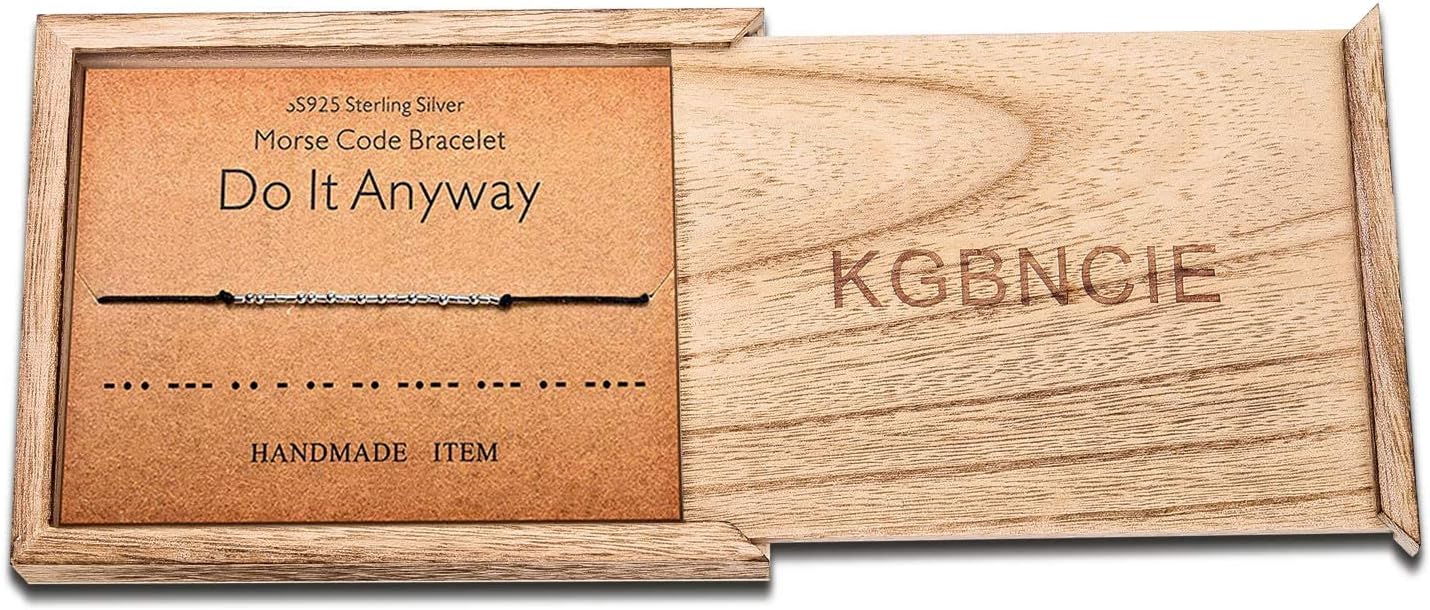 KGBNCIE Morse Code Bracelet for Women Sterling Silver Beads on Silk Cord Secret Message Fuck Friendship Inspirational Encouragement Bracelet Gift for Her