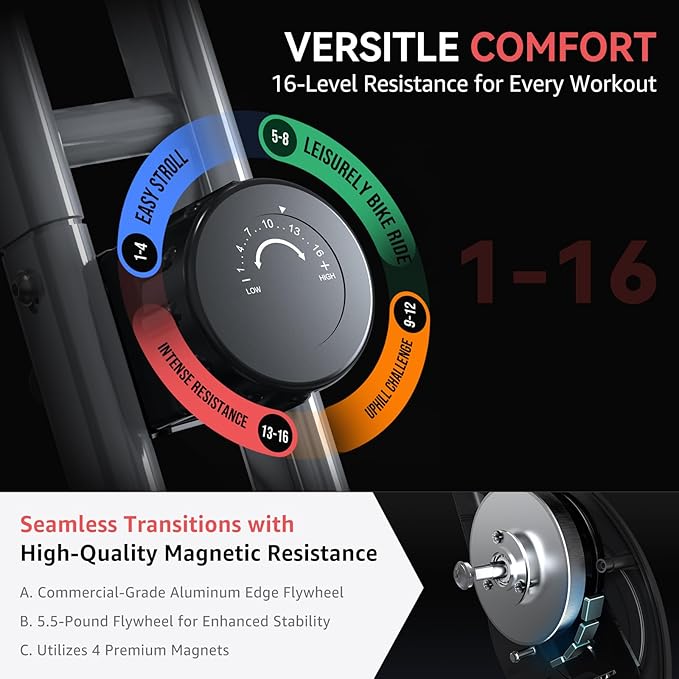 Foldable Exercise Bike for Small Apartments, Stationary Bikes for Home, Indoor Portable Cycling Bike with 16-Level Magnetic Resistance, 260LBS Capacity, 5.5 LBS Flywheel, Designed for Small Space Workout 816