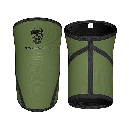 Knee Sleeves (Pair w/ Bag) - Knee Compression Sleeve Support for Squats, Weightlifting, and Powerlifting - Gymreapers 7MM Neoprene Sleeves - 1 Year Warranty (Military Green/Black, Small)