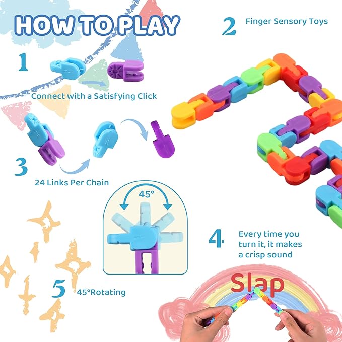 30PCS Rainbow Fidget Toy Wacky Tracks Snap and Click Sensory Toys,Finger Sensory Toys, -Party Favors,Goodie Bag,Classroom Prizes Reward,School Fidgets for Students Gifts Stocking Stuffers