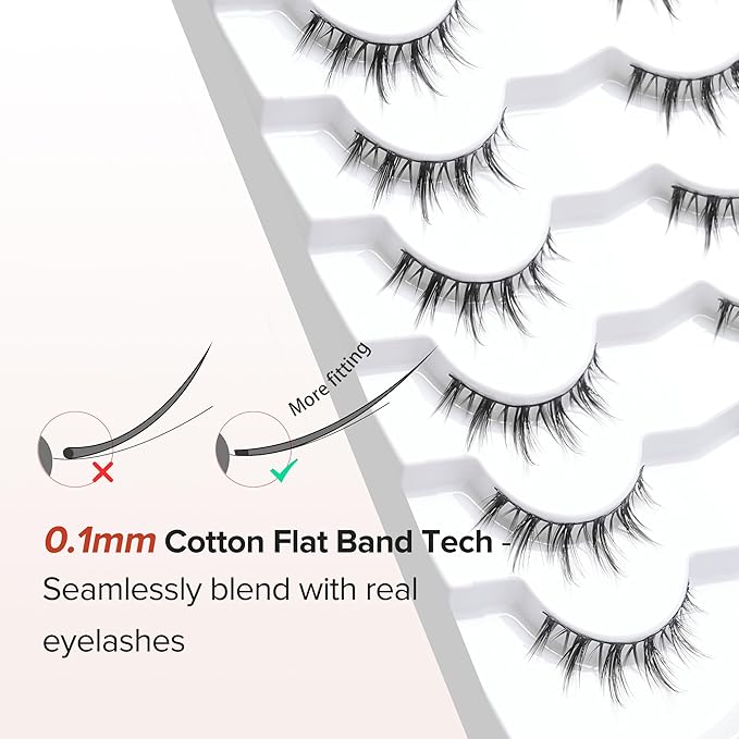 Manga Lashes Natural Look Anime Eyelashes Wispy 3D Volume 0.1MM Thin Band Manhua Lash Korean Asian Style 10mm Short Eyelash C Curl 7 Pair Siligli
