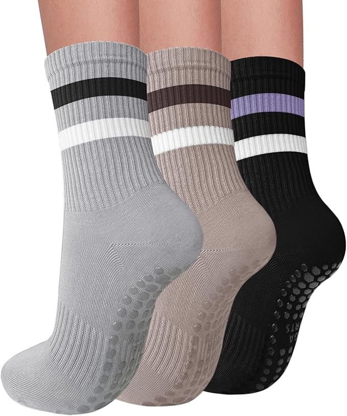 3 Pairs Pilates Socks with Grips for Women Non Slip Grip Socks for Yoga Barre Hospital Workout