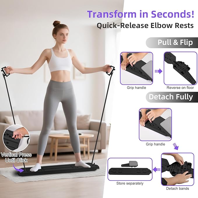 Pilates Board for Home Workout, Pilates Reformer Set for Core, Strength and Balance Training, Multi-Purpose Protable Pilates Reformer Machine for Women and Men
