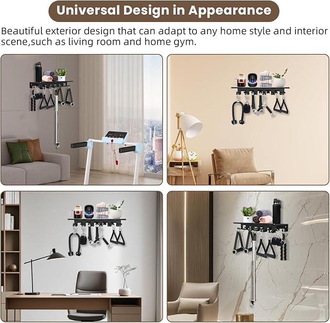 Floating Shelf Organizer Compatible with Tonal Accessories Wall Mount Hanger with Hooks T-Lock Adapters Home Gym Weight wall Storage Equipment Metal Rack Holder Bracket Hanger Black Workout Fitness