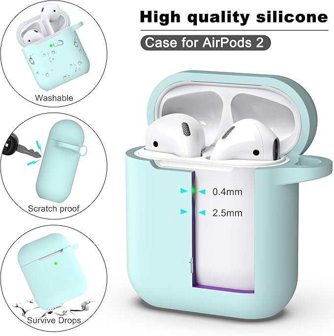 R-fun Compatible with AirPods Case Cover, Soft Silicone Protective Cover with Keychain for Women Men Compatible with Apple AirPods 2nd 1st Generation Charging Case, Front LED Visible,Turquoise