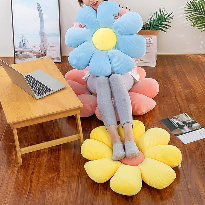 Flower Pillow, Flower Shaped Throw Pillow Floor Pillow Soft Seating Cushion Room Decor Plush Pillow for Bedroom, Sofa, Bed, Reading (21 inch, Blue)
