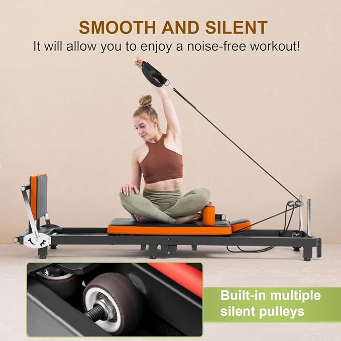 Pilates Reformer,Foldable Pilates Machine for Home Use and Gym Workout,Suitable for Advanced and Beginners Users ,Pilates Equipment with 4 Springs&5 Resistance Cords
