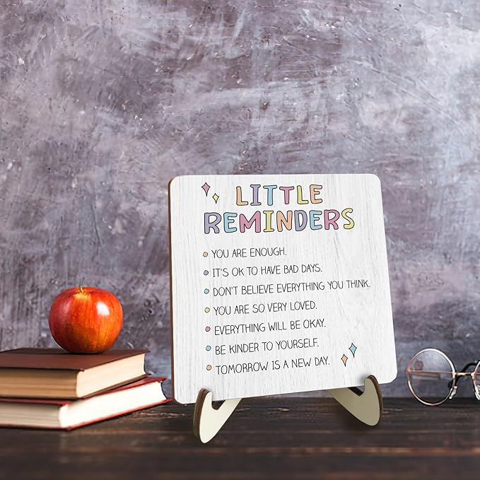 Decorative Desk Decor Motivational Mental Health Affirmations Positive Plaque with Wooden Stand Inspirational Wood Sign for Home Office Homeschool Classroom Reading Corner Table Bookshelf