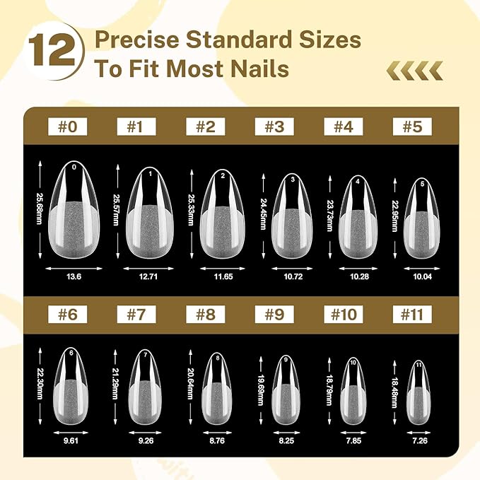 JODSONE Droplet Shape Nail Tips Soft Nail Gel Tips Full Cover Half Matte Clear Gelly Press on Flase Nail Tips for Extension Nail Manicure 12 Sizes 240Pcs