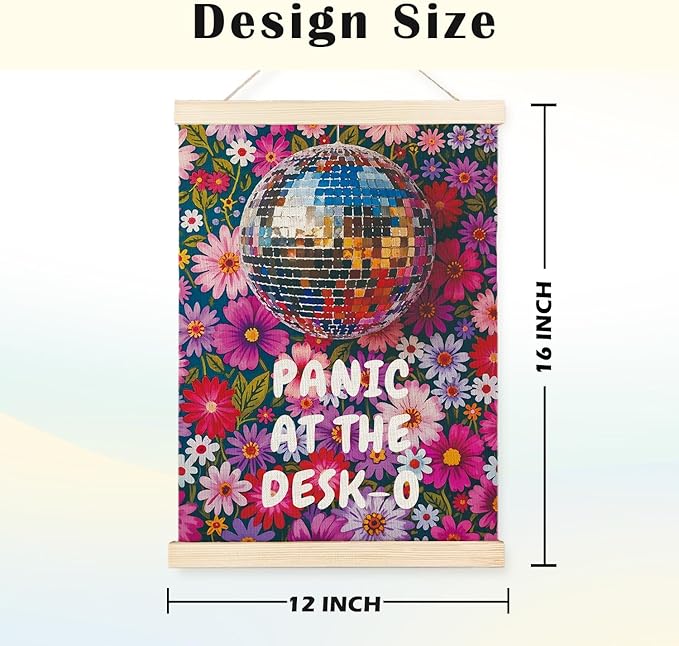 JINYO Maximalist Eclectic Disco Ball Wall Decor, Trendy Retro Dopamine Floral Wall Art Poster, Panic at the Desk-O Mental Health Canvas Prints Wall Decor for Girly Room Bedroom Office, 12x16 Inches