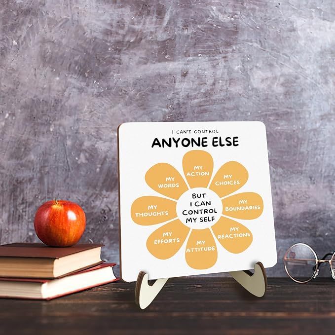 Decorative Desk Decor Mental Health Therapy Office Decor Plaque with Wooden Stand Inspirational Wood Sign for Home Office School Psychologist Counselor Psychology Calm Down Corner Table Shelf