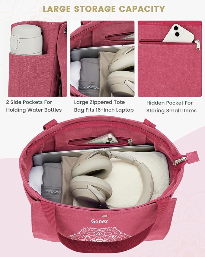 Gonex Yoga Mat Bag, Yoga Gym Bag Tote Bag with Multi Pockets For Women Men, Canvas Yoga Mat Carrier Take in Out Mat Easily For Pilates Travel Workout Office