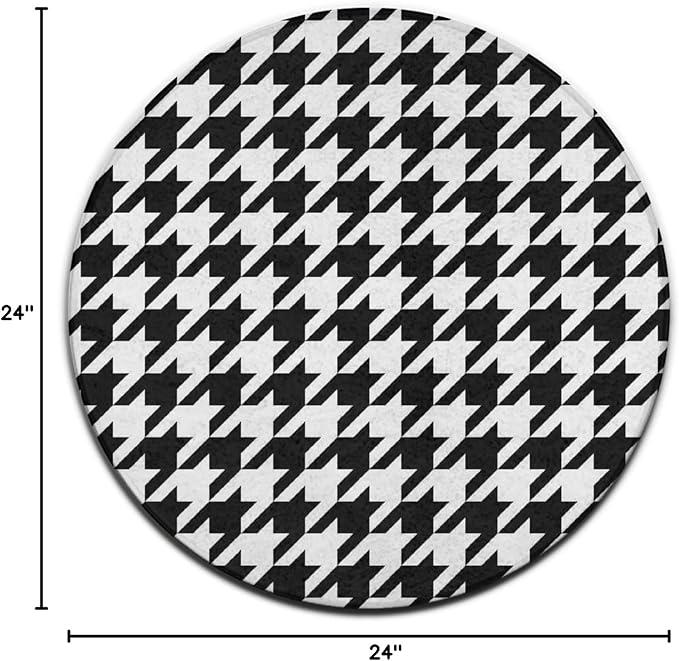Large Machine Washable Circular Rugs, Home Decor Round Mat for Living Room Sofa Office Compatible with Black and White Houndstooth