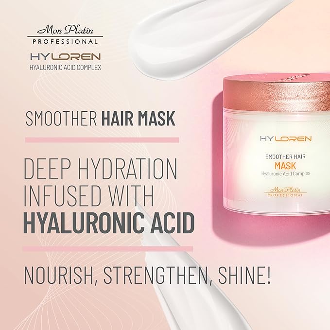 Mon Platin Professional Hair Mask for Damaged Hair & Straightened, 500ml - HYLoren Smoother with Hyaluronic Acid, Deep Conditioning Treatment, Anti-Frizz Conditioner