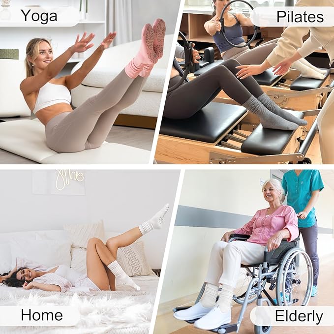 Grip Pilates Slouch Socks for Women, Non Slip Scrunch Yoga Barre, Grippy Slouchy Knee High Boot Socks for Hospital
