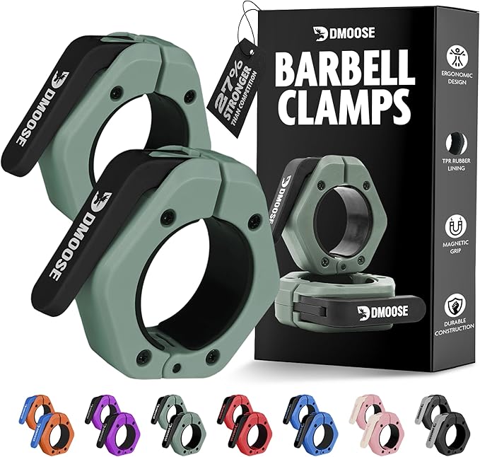 DMoose Fitness Barbell Clips 2 Inch (Pair) - Quick Release Olympic Barbell Clamps & Collars with Anti Slip TRP Grip for Secure Weightlifting and Powerlifting - Weight Clips for Bars at Home or Gym