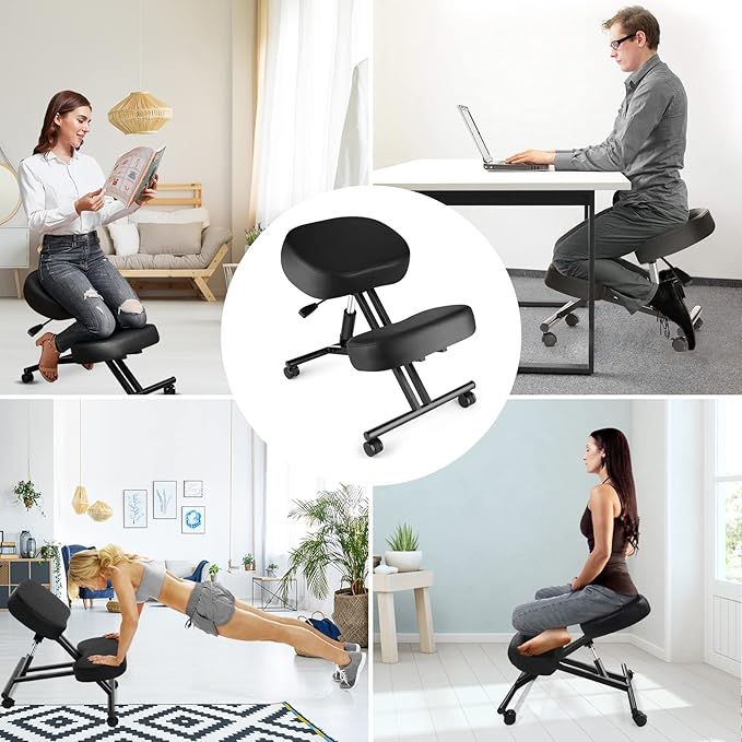 Ergonomic Kneeling Chair, Meditation Chair with Height Adjustable and Cushion for Home and Office, Posture Office Stool with an Angled Seat and Casters