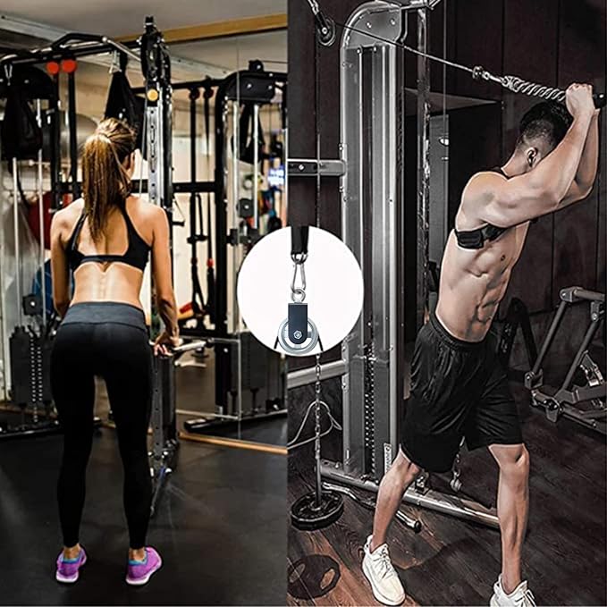 Exercise Equipment Cable Pulley with Hanging Strap and Carabiner, 3.74in/95mm Silent Rotation 360 Degree Pulley for Home Gym Pulley System Workout Equipment DIY Cable Pulley Lat Pulldown Attachments