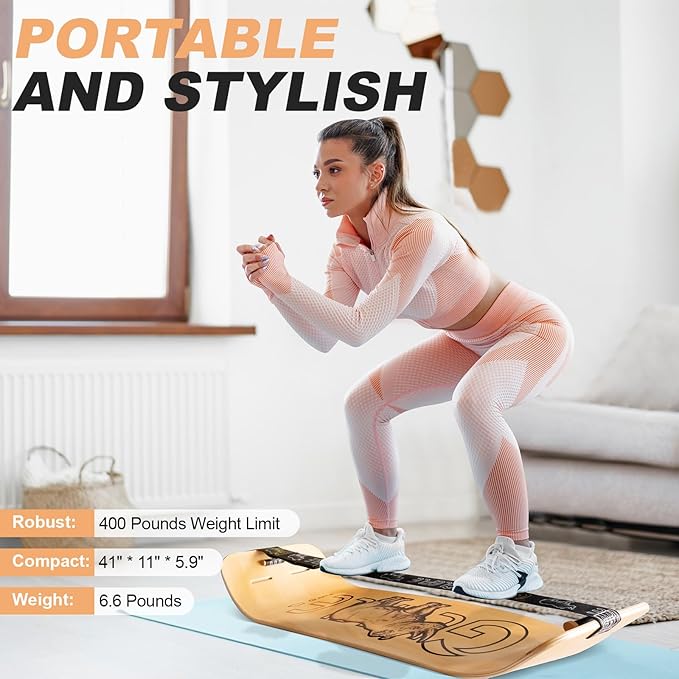 Balance Board for Adults & Kids- Wood Wobble Balance Board- Slackline Balance Trainer- Standing Desk Exercise-Yoga, Pilates, Snowboard, Suitability Home/Office/Gym