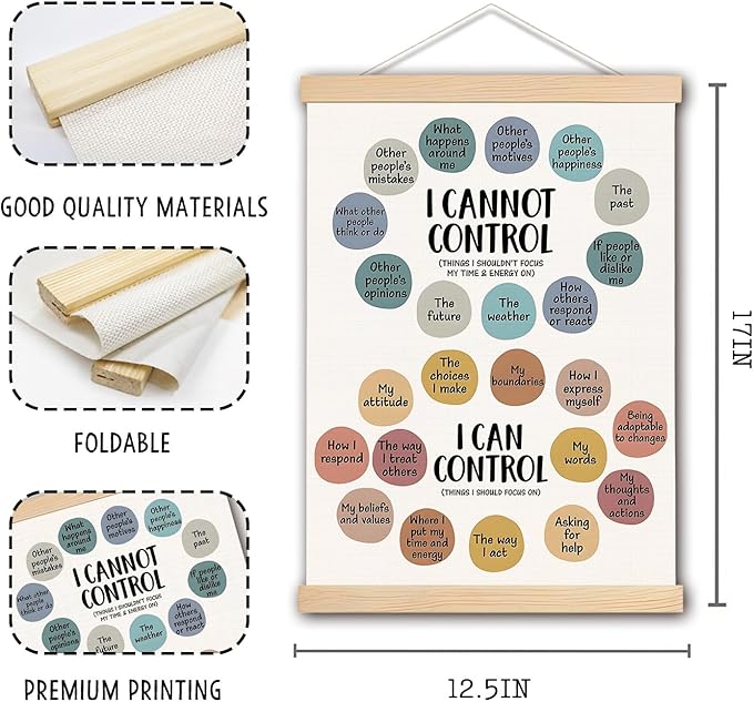 DNEULYR Mental Health Poster, I Can and Cannot Control Inspirational Mental Health Wall Art for School Counselor Office Therapy Office Calming Corner Classroom Decor, 12x16 Inches