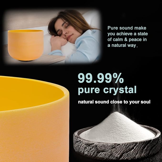 432HZ 6''-12'' Set of 7 Colored Crystal Singing Bowl Set Crystal Sound Healing Frosted Chakra Quartz bowls with 2 Case Bags and Rubber Mallets