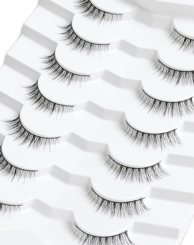 Onlyall Natural Lashes Wispy Lashes Natural Look False Eyelashes Natural Flared Eyelashes False Eye Lashes Soft Fluffy Lashes 7 Pairs HF50-Short Lashes
