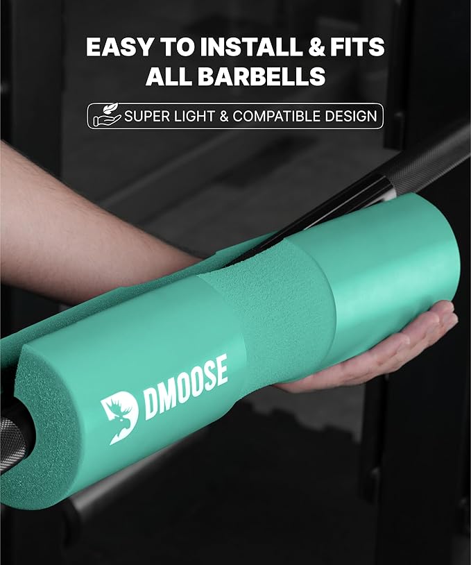 DMoose Fitness Barbell Pad for Hip Thrust, Squat & Lunges - Non-Slip Thick Foam Cushion for Neck and Back Support with Two Straps - Hip Thrust Pad for Leg Day - Fits All Olympic Bars and Smith Machine