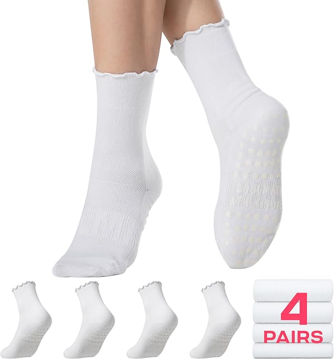 CoolMate Pilates Socks with Grips for Women, Yoga Socks, Crew Non Slip Women for Workout, Barre, Pilates Gifts