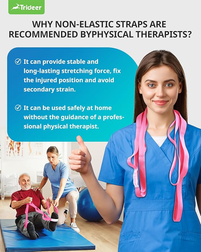 Trideer Stretching Strap Yoga Strap Physical Therapy for Home Workout, Exercise, Pilates and Gymnastics, 10 Loops Non-Elastic Stretch Bands with Aesthetic Packaging for Women & Men