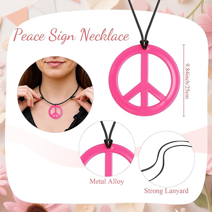 Norme 3 Pcs Hippie Costume Accessories 70s Peace Sign Necklace Tie Dye Hippie Headband Sunglasses Halloween Party Decor
