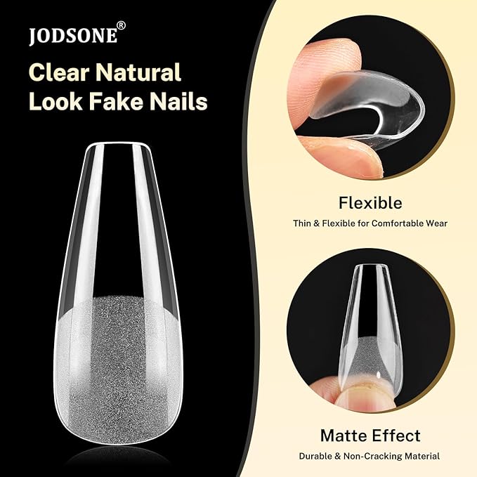 JODSONE Long Straight Nails Tips Full Cover Soft Gel Nail Tips for Professional Pre-shaped Straight Shape False Nail Half Matte Fake Nail 240PCS 12 Sizes