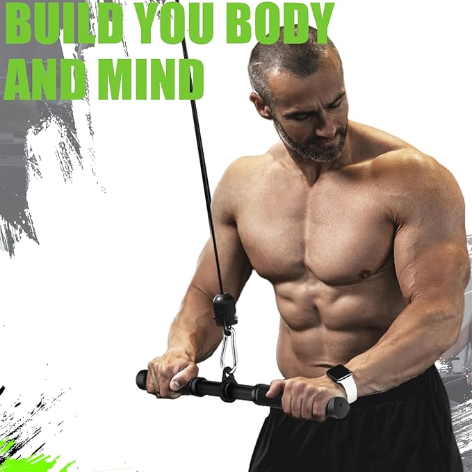 Tricep Pressdowns Straight Bar Cable Attachment ,360 Degree Rotating Bicep Pull Down Bar Triceps LAT Pull Down Bar with Non-Slip Rubber Handle for Gym Cable Machine Attachment Home Gym Accessory