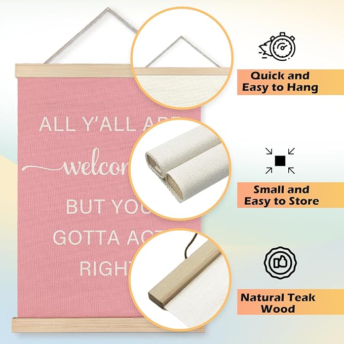 JINYO Pink Western Wall Decor, Preppy Western Cowgirl Wall Art Poster, Cowgirl Room Decor, All Y'all are Welcome But You Gotta Act Right Pink Posters for Girls Dorm Apartment, 12x16 Inches