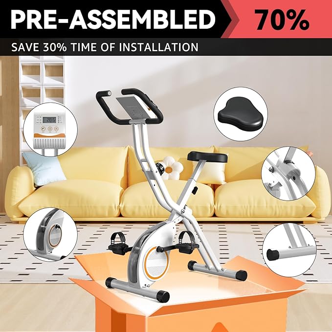 Foldable Exercise Bike for Small Apartments, Stationary Bikes for Home, Indoor Portable Cycling Bike with 16-Level Magnetic Resistance, 260LBS Capacity, 5.5 LBS Flywheel, Designed for Small Space Workout 816