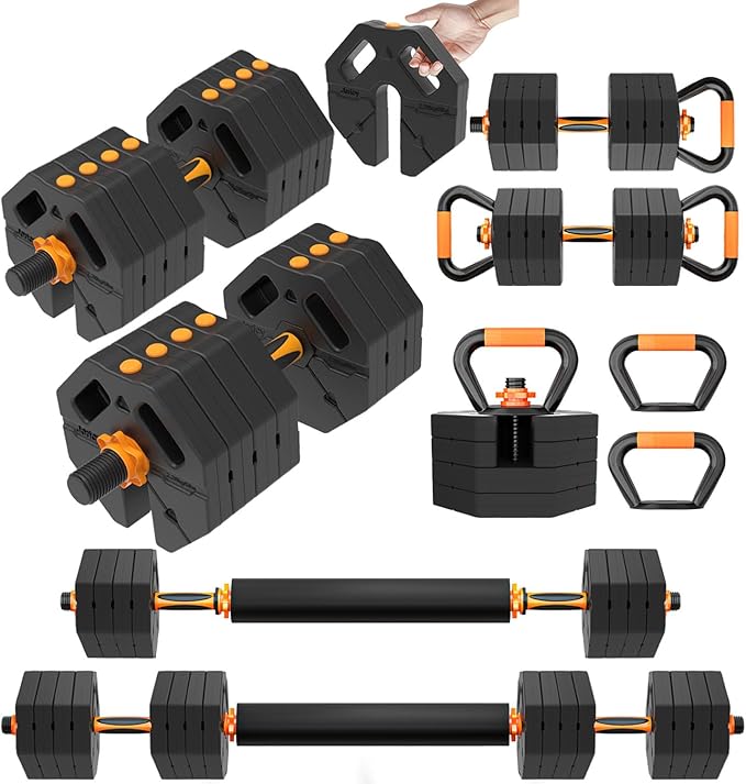 Adjustable Dumbbells 20/30/40/60lbs Free Weight Set with Connector, 5 in 1 Dumbbells Set Used as Barbell, Kettlebells, Weightlift, Push Up Stand, Weight Plate, Women Men Fitness Exercises Equipmentfor Home Gym