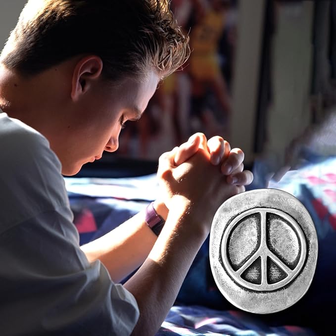 20 Pack Handcrafted Vintage Peace Sign Pocket Pewter Token - Portable Serenity Charm for Mindfulness, Meditation, and Positive Energy