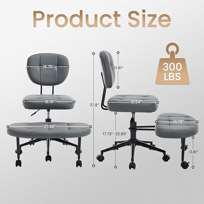 Ergonomic Cross Legged Office Chair, Criss Cross Chair for Meditation ADHD and Yoga, Home Office Desk Chair with Brake Wheels, Adjustable Height, Grey