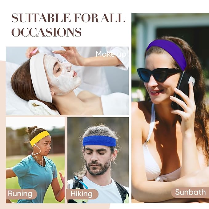 9 Pack Headbands for Women Non Slip - Elastic Cotton Fabric - Sweat Absorption - Soft Cloth Hair Bands for Women's Hair, Stretchy Sports Headbands for Workout Yoga Gym - D