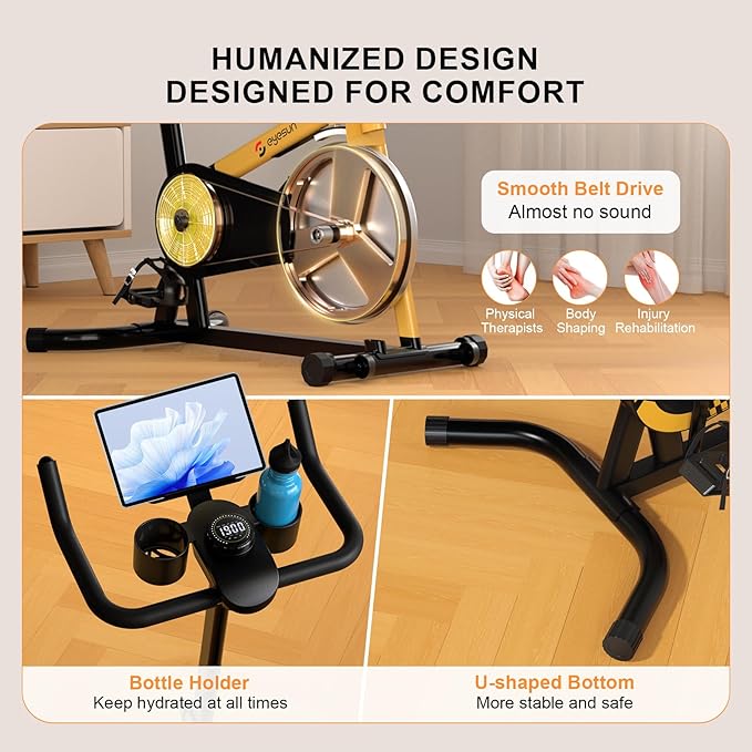 Exercise Bikes for Home,Indoor Cycling Bike with Adjustable Friction,Brake Pad Resistance Silent Belt Drive,330lbs Weight Capacity &Upgraded Version Seat for Home Cardio&Weight Loss