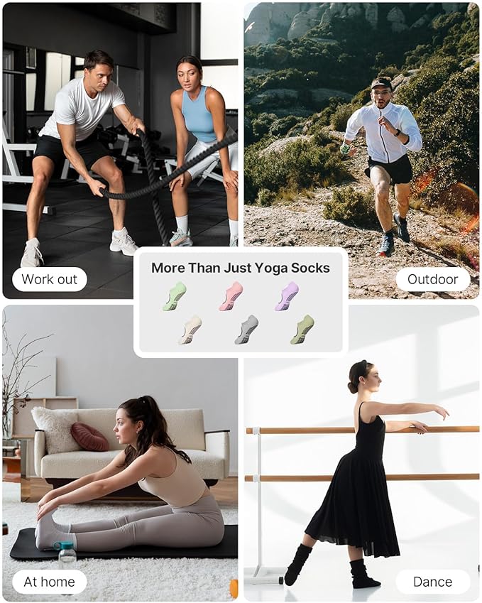 YOTTOY Pilates Socks for Women(6 Pairs)–Breathable, Grip-Enhanced Non-Slip Yoga Socks, Durable & Perfect for Home Workouts