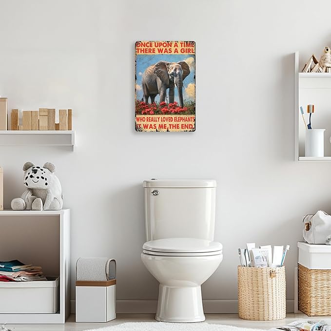 Retro Elephants Metal Poster There Was A Girl Who Really Loved Elephants Metal Tin Signs Vintage Plaque Wall Decor Gift For Home Kitchen Office Men Cave Club Bar 8x12 Inch