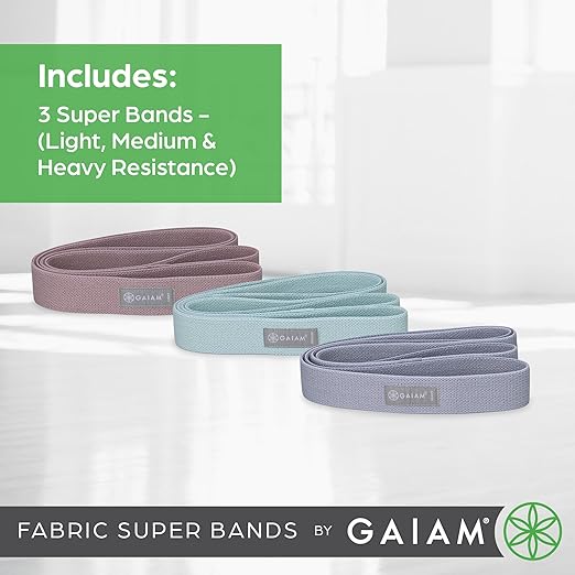 Gaiam Fabric Resistance Bands (3-Pack), Rubber & Polyester Loop Exercise Bands for Squats, Pull-Ups, Physical Therapy & Strength Training, for Yoga, Pilates, Gym or Home Workout