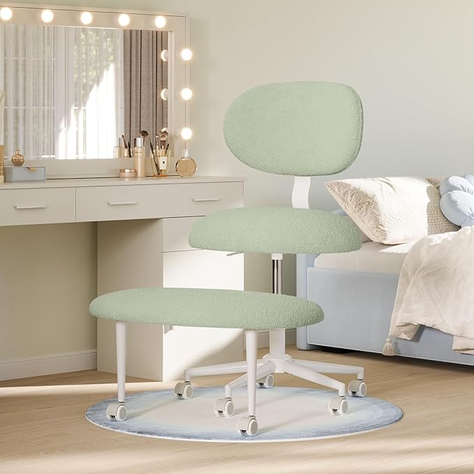 Ergonomic Cross Legged Office Chair with Wheels, ADHD Chair for Adults, Meditation Chair, Yoga Office Chair, Comfortable Back Support, Height Adjustable,Small Spaces, Teddy Fabric, Green