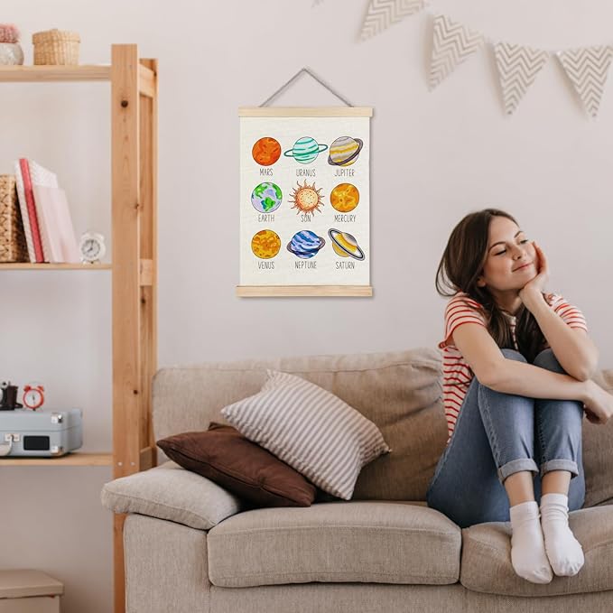 Solar System Poster Wall Art, Space Poster Wall Art Decor, Space Decor for Boys Room, Outer Space Room Decor, Planets Solar System Wall Art for Classroom Boys Kids Room Nursery Playroom, 12x16 Inches