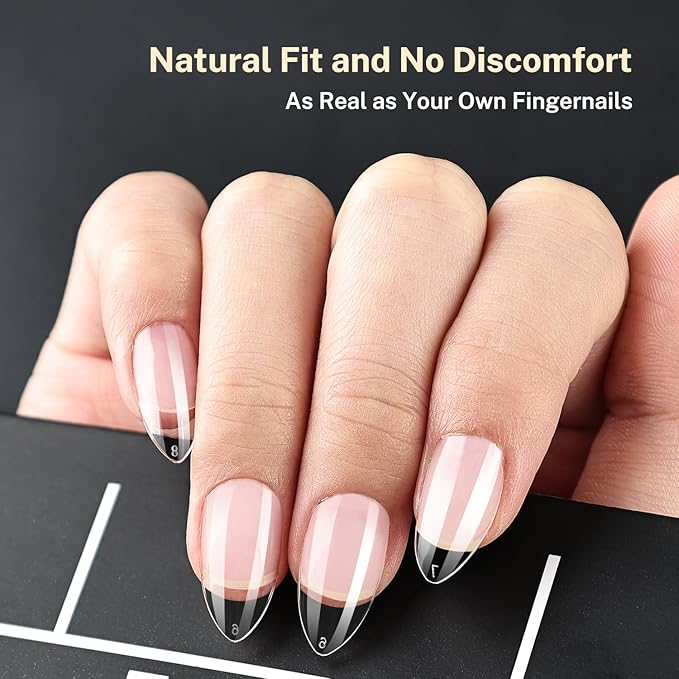 JODSONE Short Orbicular Half Matte Pre shaped Soft Gel Tips Fake Nails False Acrylic Clear Full Cover Press on Extension Gel Kit Manicure DIY at Home 240PCS 10Sizes
