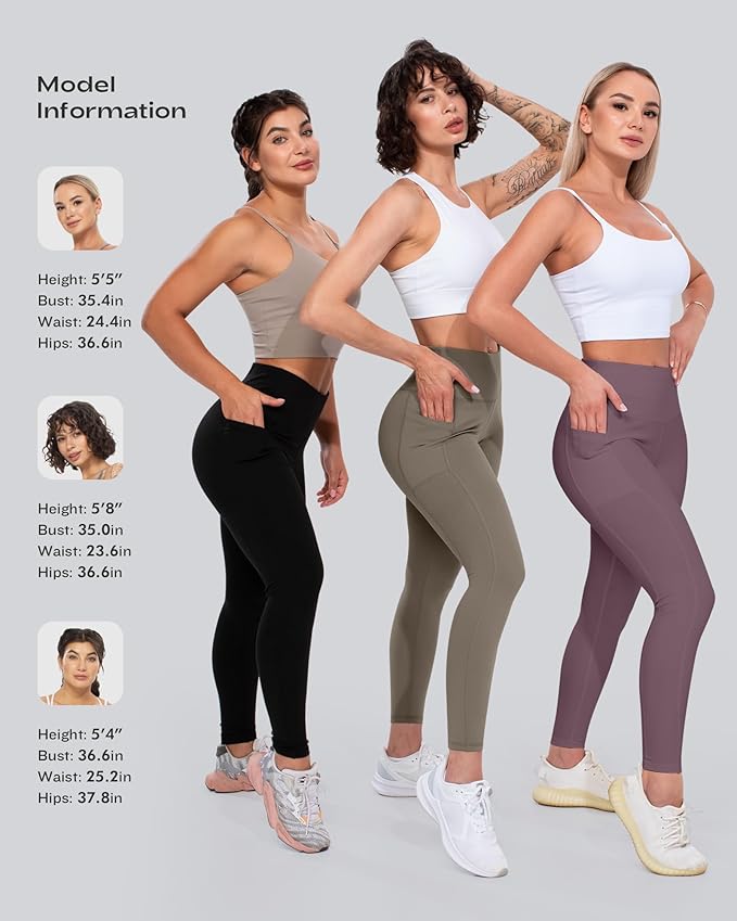 CHRLEISURE Leggings with Pockets for Women, High Waisted Tummy Control Workout Yoga Pants