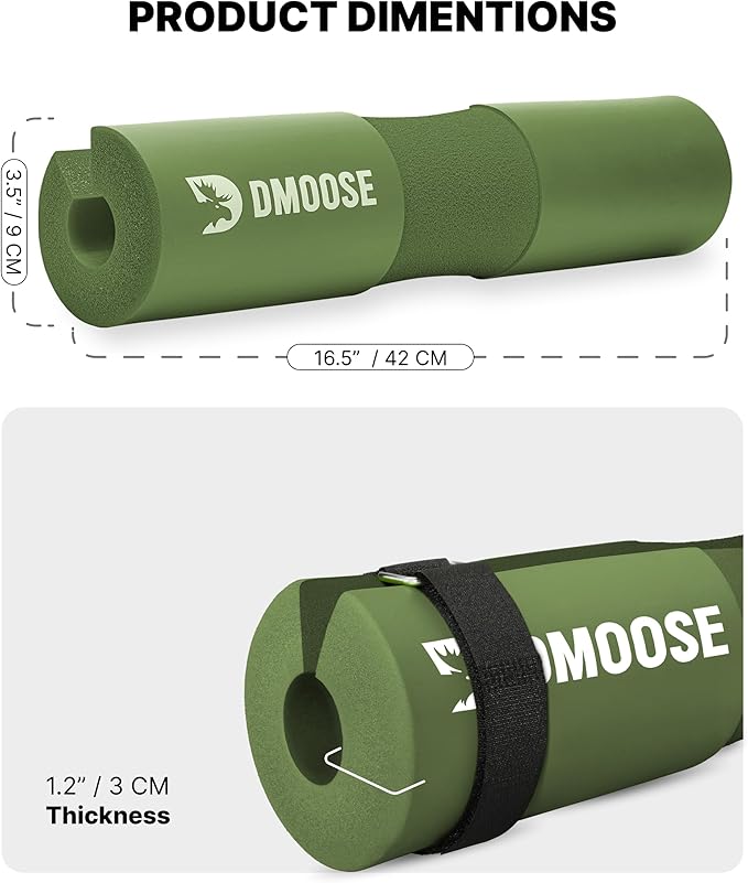 DMoose Fitness Barbell Pad for Hip Thrust, Squat & Lunges - Non-Slip Thick Foam Cushion for Neck and Back Support with Two Straps - Hip Thrust Pad for Leg Day - Fits All Olympic Bars and Smith Machine