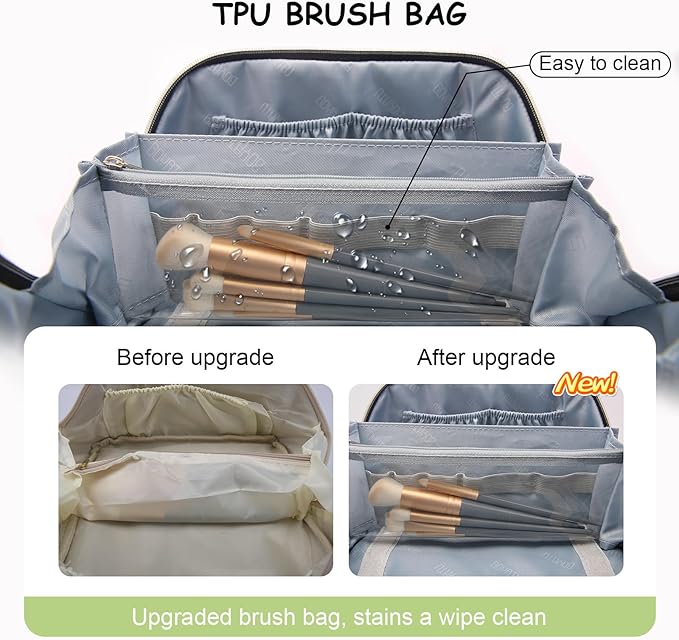 BOYATU Travel Makeup Bag Organizer Cosmetic Bag: 3 Pcs Set Make up Bags for Women with Handle - Waterproof Vegan Leather Toiletry Bags Travel Essentials Pouch with Compartments (C-06-Green)