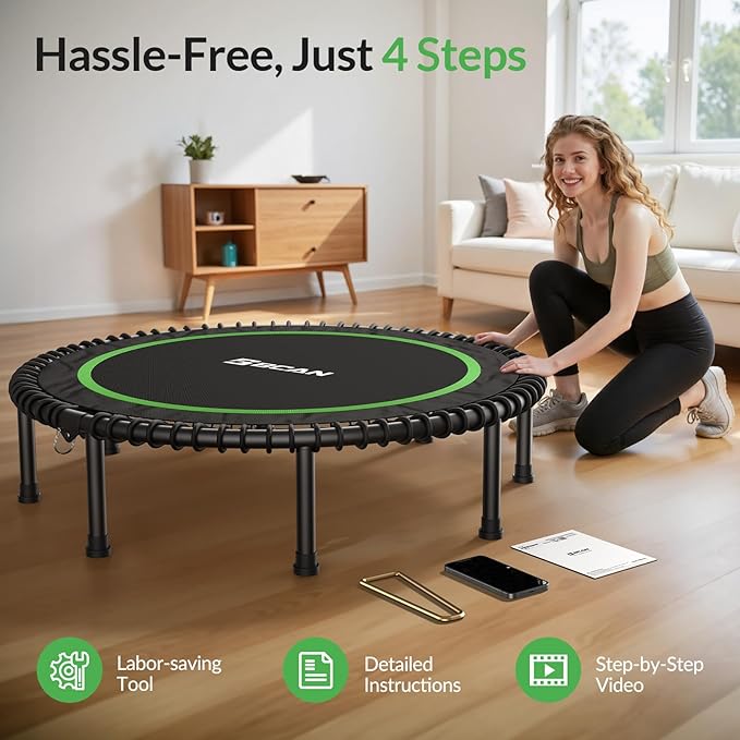 BCAN 450LBS/550LBS Foldable Mini Trampoline, 40"/48" Fitness Trampoline with Durable Bungees, Stable & Quiet Exercise Rebounder for Adults,Great Mini Trampoline for Indoor/Garden Workout - 2